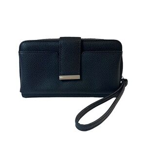 Gang Tang Leather Black Long Bifold Wallet Wristlet